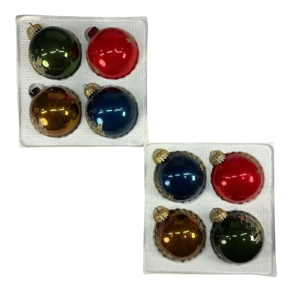8 Vintage Christmas Krebs Glass Multicolor Balls Ornaments Glitter Tree Noel #2